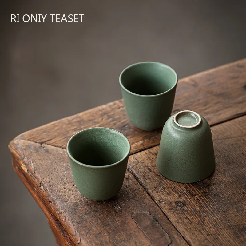 Japanese Pottery - 1 Pc Japanese Green Ceramic Teacup