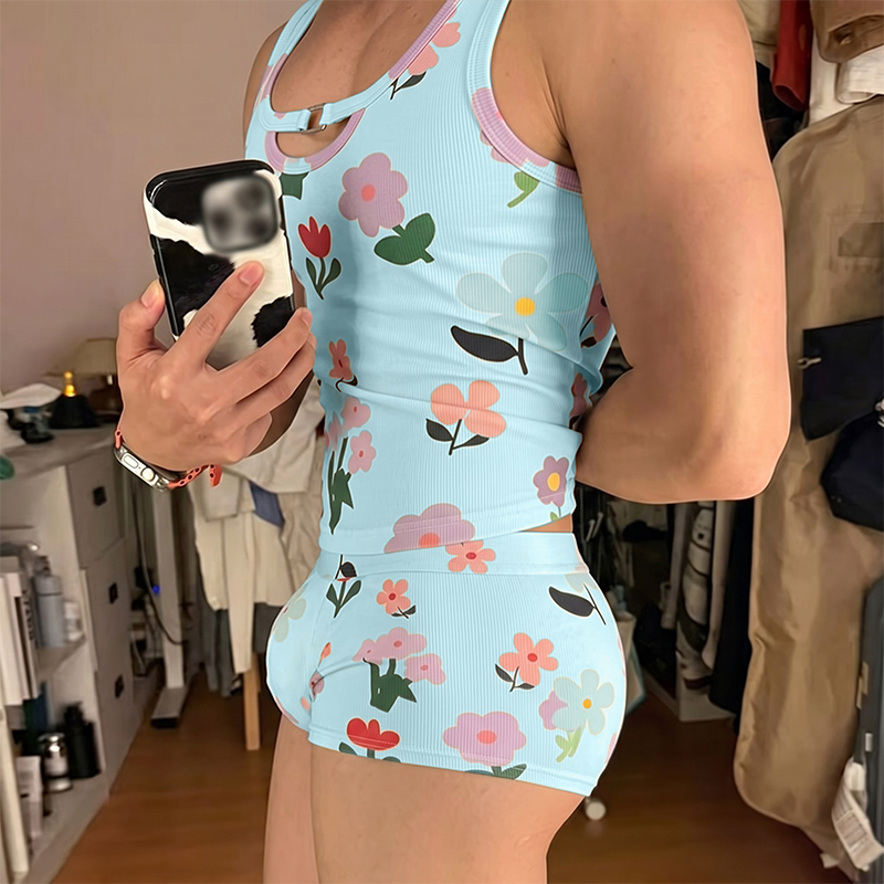 Matcha - INCERUN Men's Sets Flower Printing Summer